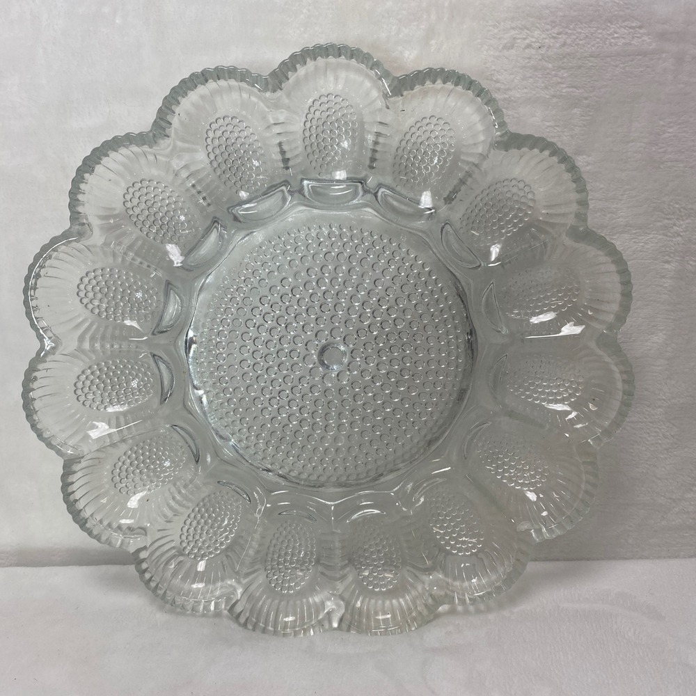 VTG 11" Clear Hobnail‎ Indiana Glass Deviled Egg Platter Plate Holiday